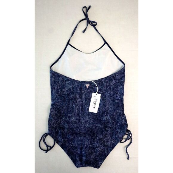 Guess E82J18-MC009 Women's Sz L Blue Denim Halter Side Lace-Up 1-Piece Swimsuit - Picture 2 of 11